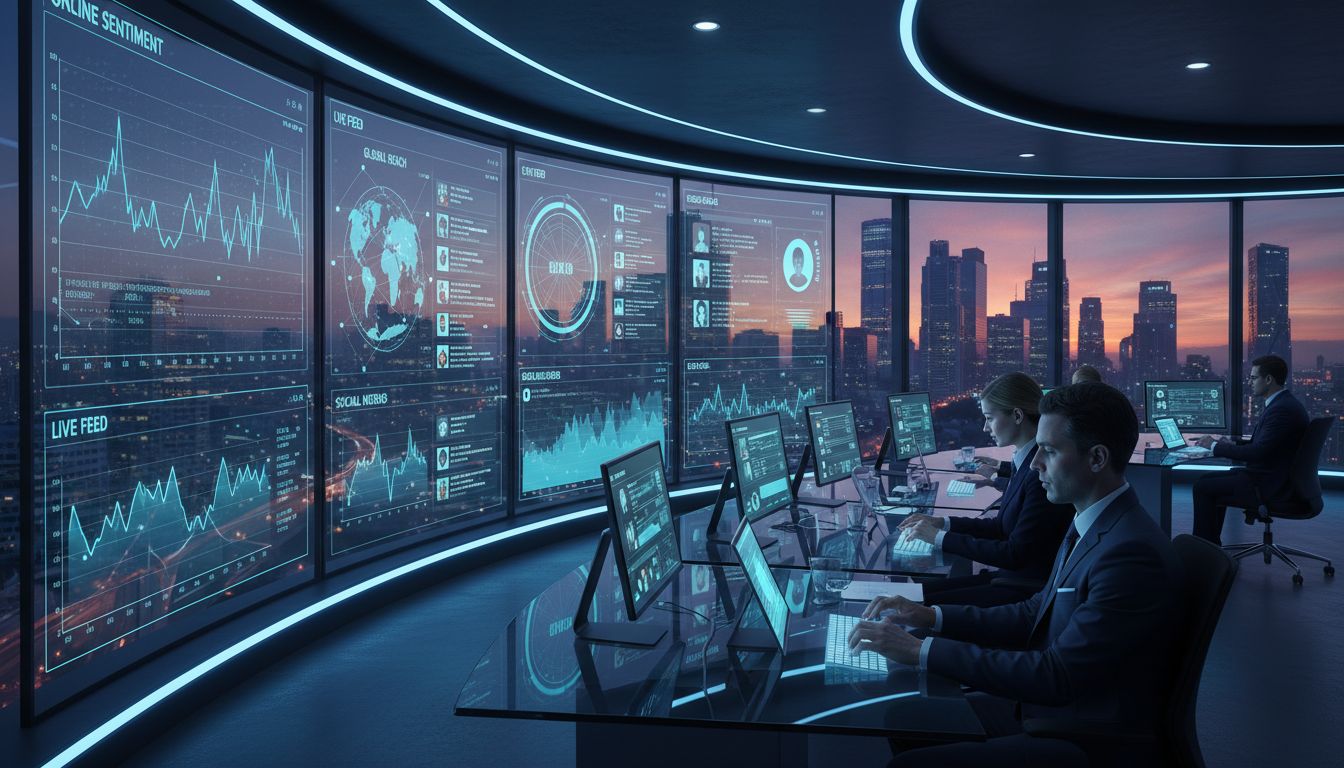 Professionals analyzing online reputation data