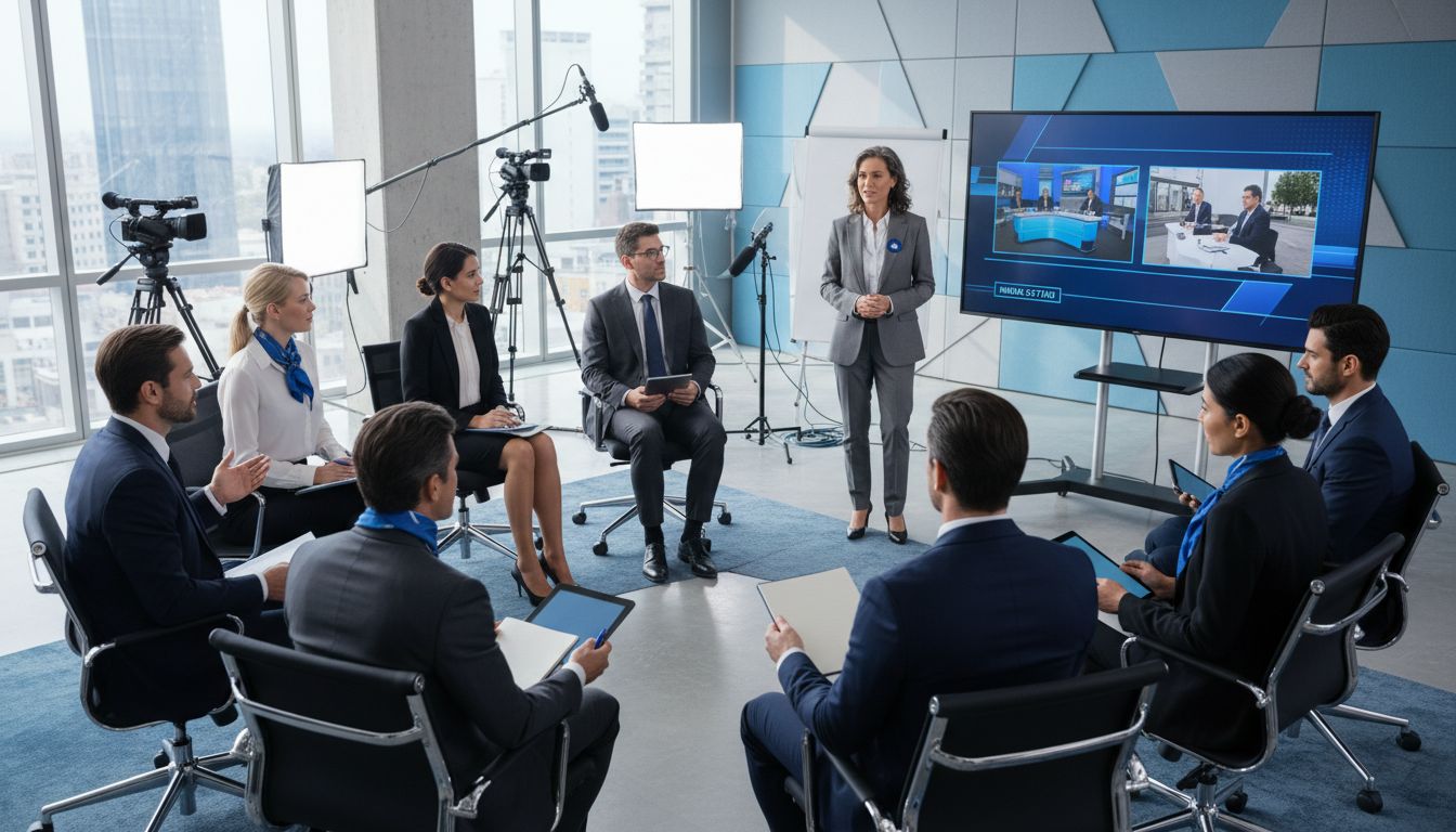 Professionals engaged in media training session