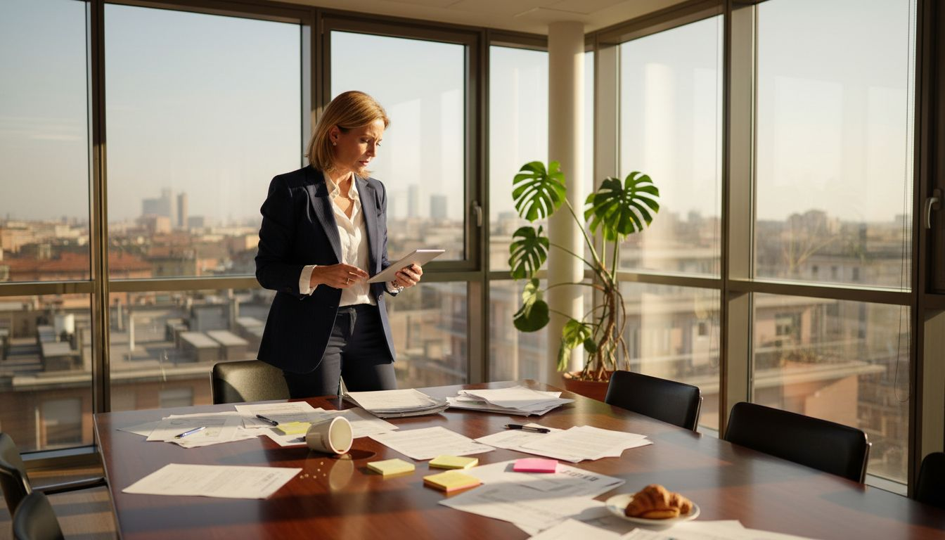 Dirigente alle prese con la gestione di una situazione critica in ufficio