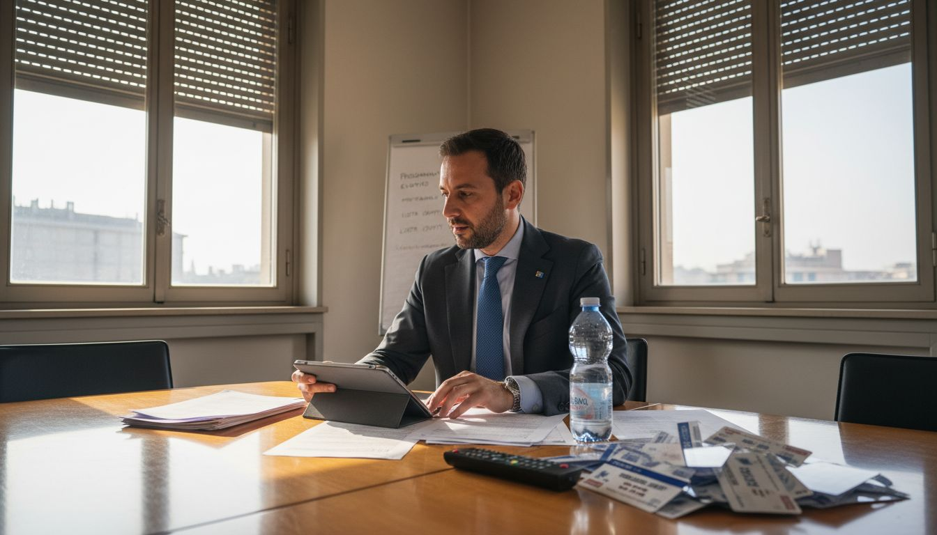 Il responsabile della comunicazione si prepara per l’incontro con i media.