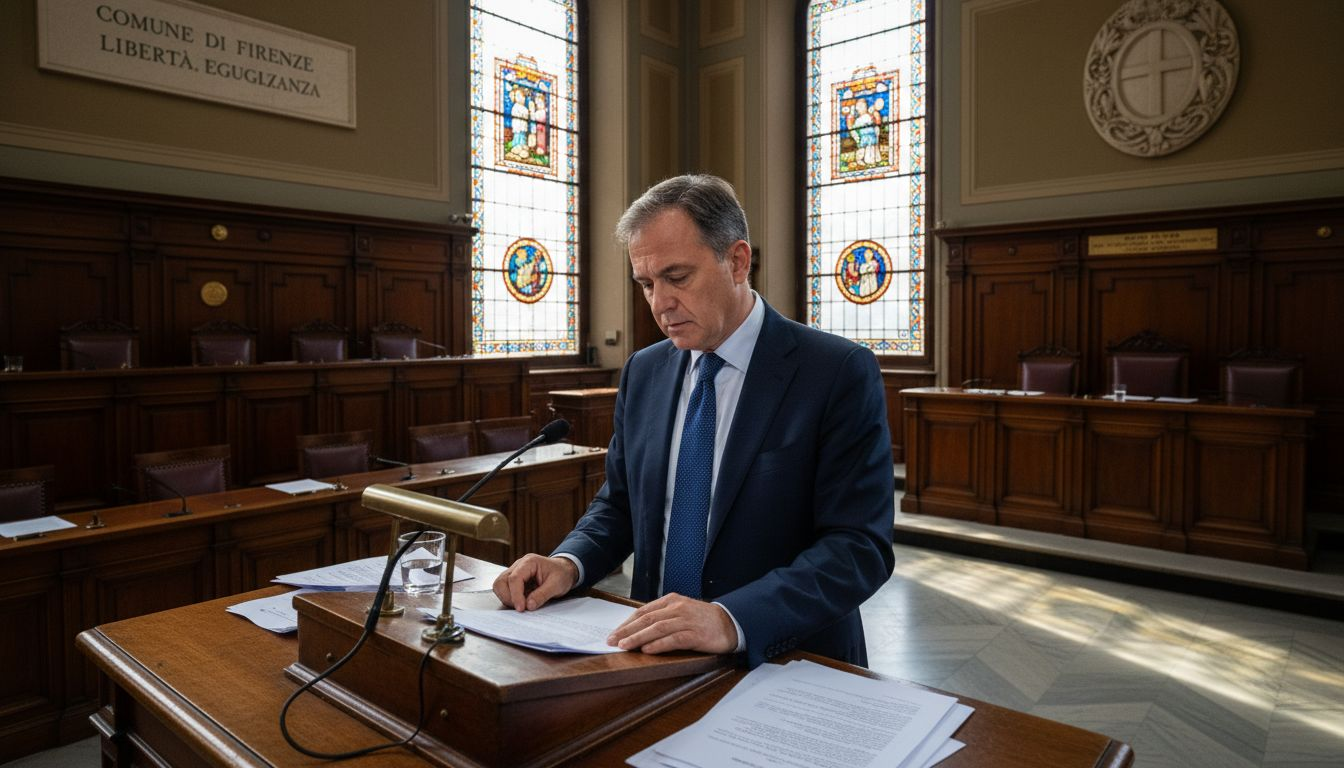 Portavoce al leggio durante una presentazione istituzionale