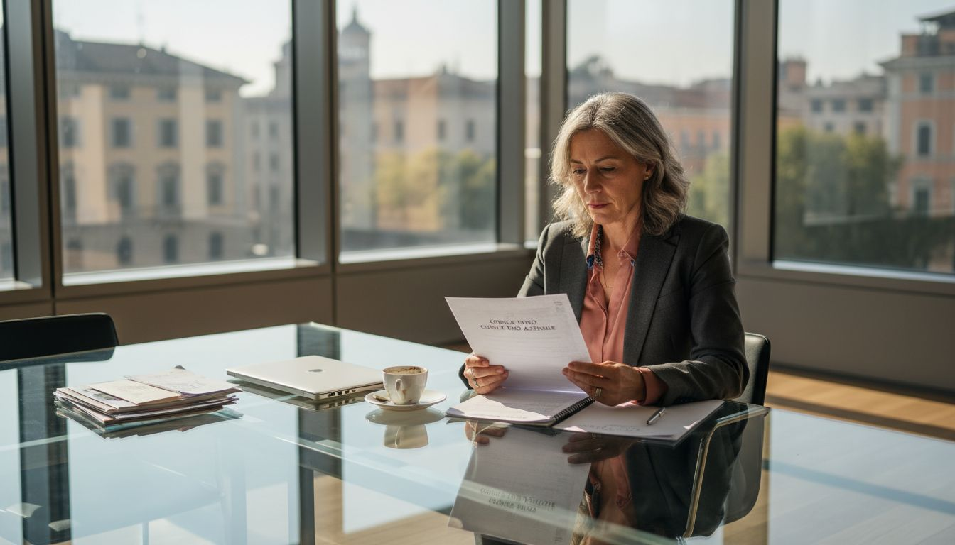 Un dirigente sta consultando il codice etico dell’azienda nel proprio ufficio.