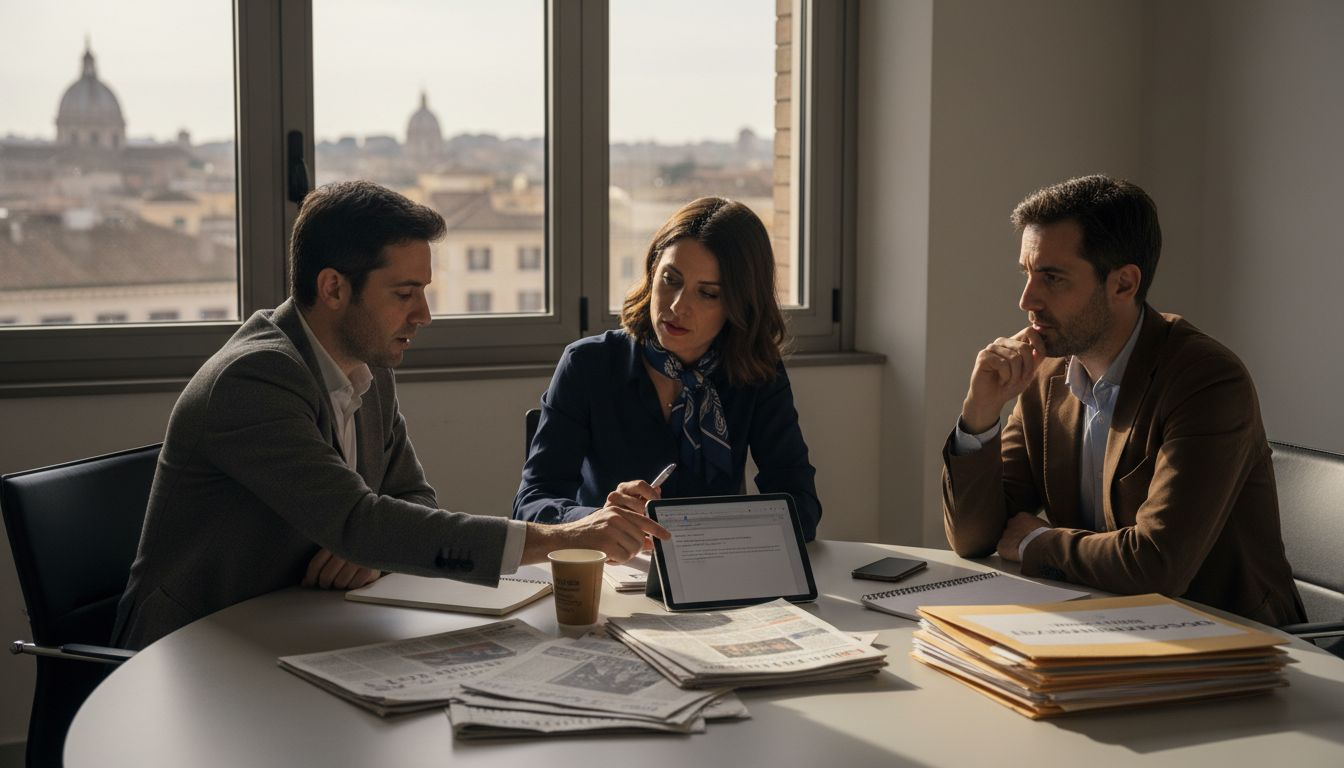 Riunione del team relazioni con i media nella sede di Roma