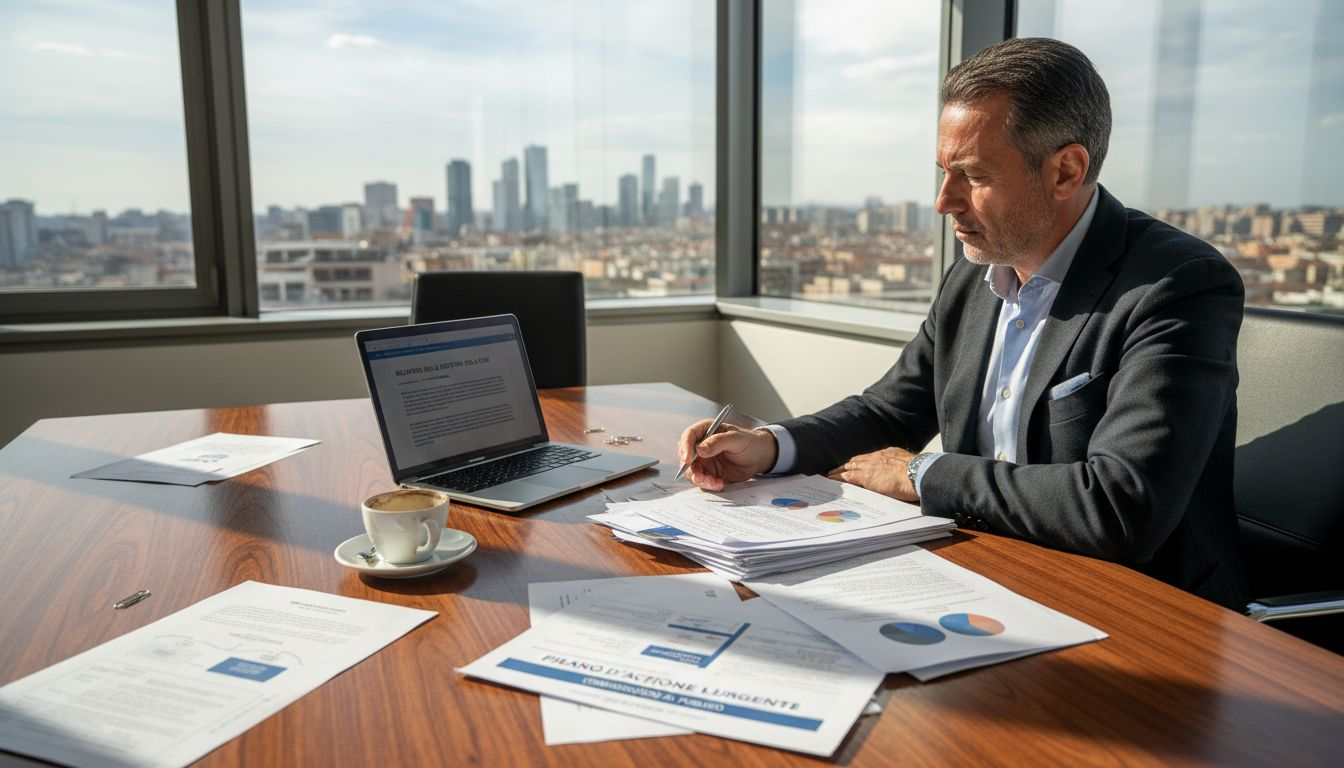 Il responsabile sta esaminando i documenti relativi alla gestione della comunicazione in caso di crisi.